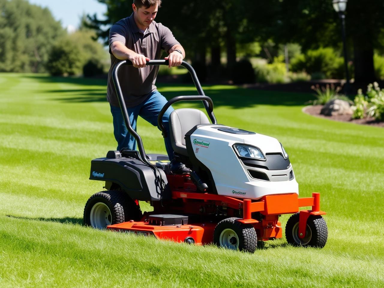 Professional mowing a lawn